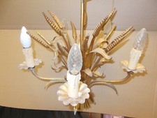 VINTAGE LUSTRE SUSPENSION METAL DORE EPIS DE BLE FLEURS 5 FEUX