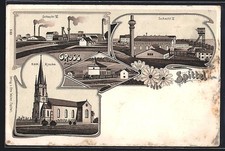 Lithographie Spittel /Lothringen, Schacht VI, Schacht II, Kath. l'Église, La Ga 
