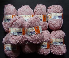 lot de 10 anciennes pelotes de laine PHILDAR RYTHME couleur rose moucheté blanc