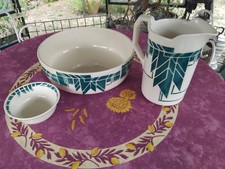 Service de Toilette Broc Cuvette Bol Savon Longchamp Modèle Jeanne Art Déco Vert