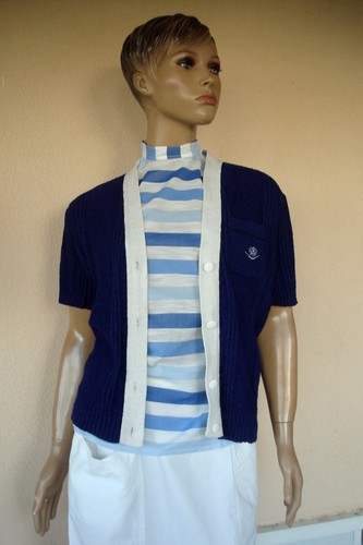 Cardigan gilet bleu blanc - cardigan,