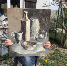 SUPERBE NATURE MORTE  TABLEAU HUILE SUR TOILE  au couteau non signée