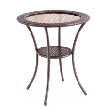Table Basse Jardin En Rotin PE Verre Trempé Cadre En Fer Anti-Rouille 