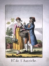 Très Rare gravure Vintage Mode Costume Habits de l’Autriche 1820 Austria