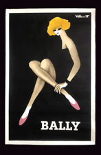 AFFICHE papier ARCHES ancienne : CHAUSSURES BALLY / femme blonde par VILLEMOT