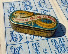 Mercerie ancienne, ANCIENNE BOITE en TÔLE DÉVIDOIR "Le FIL au CHINOIS"