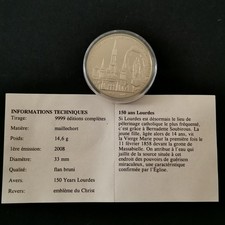 MEDAILLE 2008 150 ANS DE LOURDES Maillechort 33mm 14.6g + CERTIFICAT