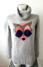 Pull hiver tricot col roulé motif raton laveur taille 36/38 en acrylique