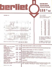 BERLIET / GBH 12 6X4 / CAMION PORTEUR ou TRACTEUR / FICHE TECHNIQUE de 1968