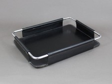 JACQUES ADNET paper tray, Vintage 1950s, Black leather & metal, French designer