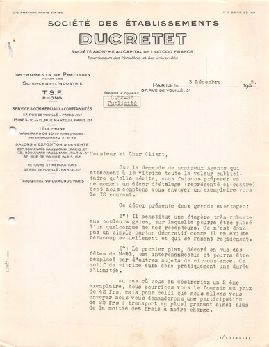 1935 etab ducretet a paris - ,