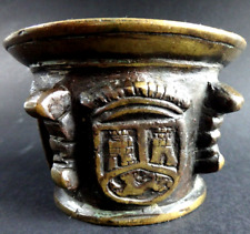Ancien mortier apothicaire bronze haute époque XVII Antique mortar blason 17th