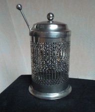 Ancien Confiturier Sucrier En Métal Argenté Et Verre