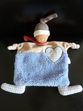 30. DOUDOU PLAT COROLLE POUPON GARCON polaire bleu  beige coeur EXCELLENT ETAT