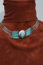 Parure collier et boucles d’oreilles Amérindien Navajo en argent