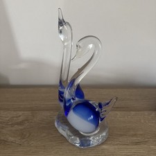 Couple De Cygnes Bleu Verre Soufflé Murano ?