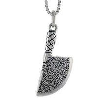 Argent Sterling Boucher Couteau 3D Pendentif / Breloque, Italien Boîte Chaîne