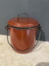 Gamelle Ancienne Ronde Tôle/Métal Émaillé Cantine Pot Couvercle Vintage Bordeau