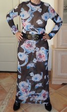 robe longue trés sexy noir bleu a motif  taille 38 a 42