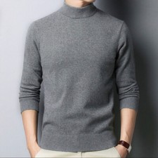 Pull Tricoté À Manches Longues Pour Homme Haut D'hiver Solide À Col Roulé /