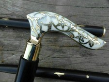 Bâton de marche/canne en bois avec poignée victorienne antique en laiton,...