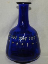 Petite Carafe ancienne en verre émaillé bleu (19 cm)