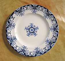 assiette plate faïence de Longwy decor Rouen couleur bleue ø 23,5 cm gastronomie