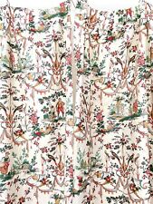 PAIR vintage French satin cotton PASTORAL COUNTRY decor CURTAINS BACKED c1950