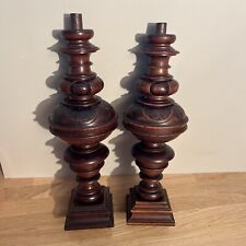 2 Anciennes Garnitures Colonnes Bois Tourné Sculpté Pour Meuble Déco Rétro