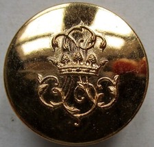 Bouton de livrée plat en métal doré Monogramme dans une couronne de Duc,  27 mm