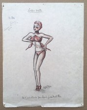 Dessin Original Aquarelle Art Déco Irène Leduc Portrait Femme Croquis Mode 1930 
