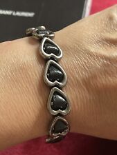 Bracelet Yves Saint Laurent Heart Charms Black Leather Vintage YSL Dior Hermes