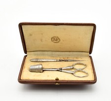 Nécessaire Couture Nogent Etui ciseaux dé poinçon argent massif french