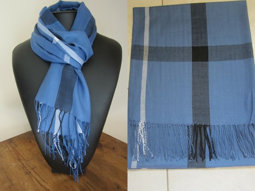 Echarpe tartan bleu laine - tartan,