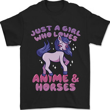 Fille Who Loves Anime & Chevaux Équitation T-Shirt 100% Coton