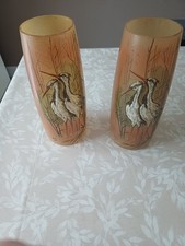 Vase en verre soufflé émaillé à décor de cigognes signé Jem Art Déco