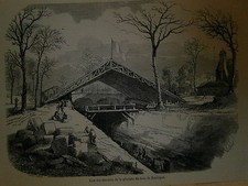 Gravure 19° Etat des travaux de la glaciére du bois de Boulogne