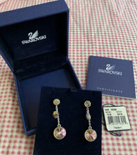 NIB Swarovski SILVER TONE CRYSTAL RHINESTONE DANGLE PIERCED EARRINGS free ship