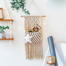 Vintage Macramé Tapisserie Tissé Sac Rangement Fait Maison Mur Pendant Art Adorn