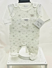 ensemble bébé grenouillère matelassée sans manche/haut blanc lunes  0 à 6 mois