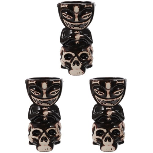 Black ceramic tiki mug set - ceramic,