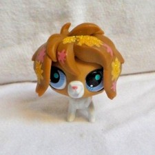 LITTLEST PETSHOP LPS #3124 HASBRO DOG CHIEN BOBTAIL BLANC ET CARAMEL PAILLETTE
