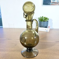 Carafe en Verre Bullé Vert Olive – Soufflé Bouche Circa 1970 Cachet d’Atelier