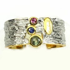 Bague en plaqué or 14K, argent massif 925, vrais Améthyste vert, Saphir, Rubis