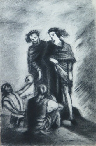 Tableau ancienne fusain sur - fusain,
