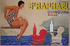 PLAQUE ALU REPRODUISANT UNE AFFICHE ST RAPHAEL QUINQUINA ROUGE BLANC