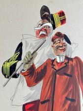 Ancien tableau  militaire tenue colonie Coup de Canne Caricature Robert x 4