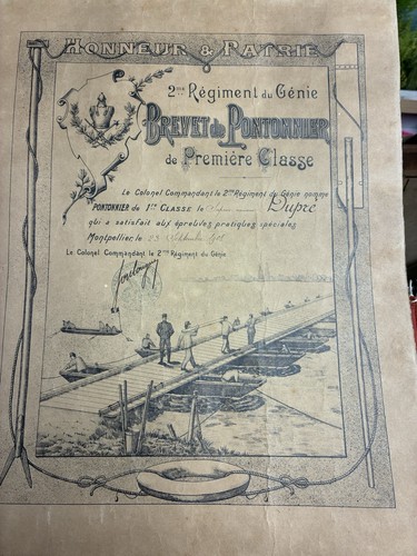 Brevet diplôme pontonnier - diplôme,