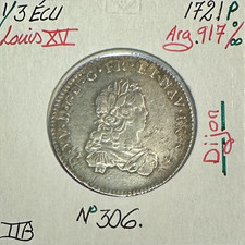 1/3 ECU de France - LOUIS XV - 1721 (P) Pièce de Monnaie en Argent // TTB
