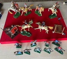 6 FIGURINES ELASTOLIN OUGEN + LANCE FLÈCHE + CHATEAU Offert RARE